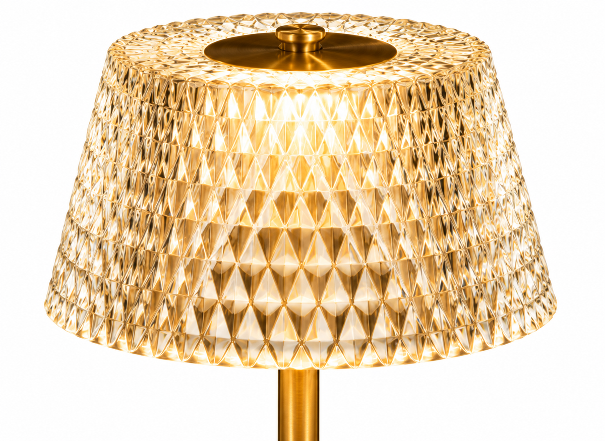 Lampe Dorée Cristal Facetté Sans Fil