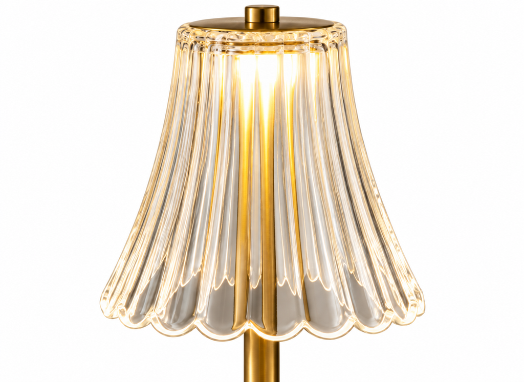 Lampe Tactile Dorée en Verre Plissé