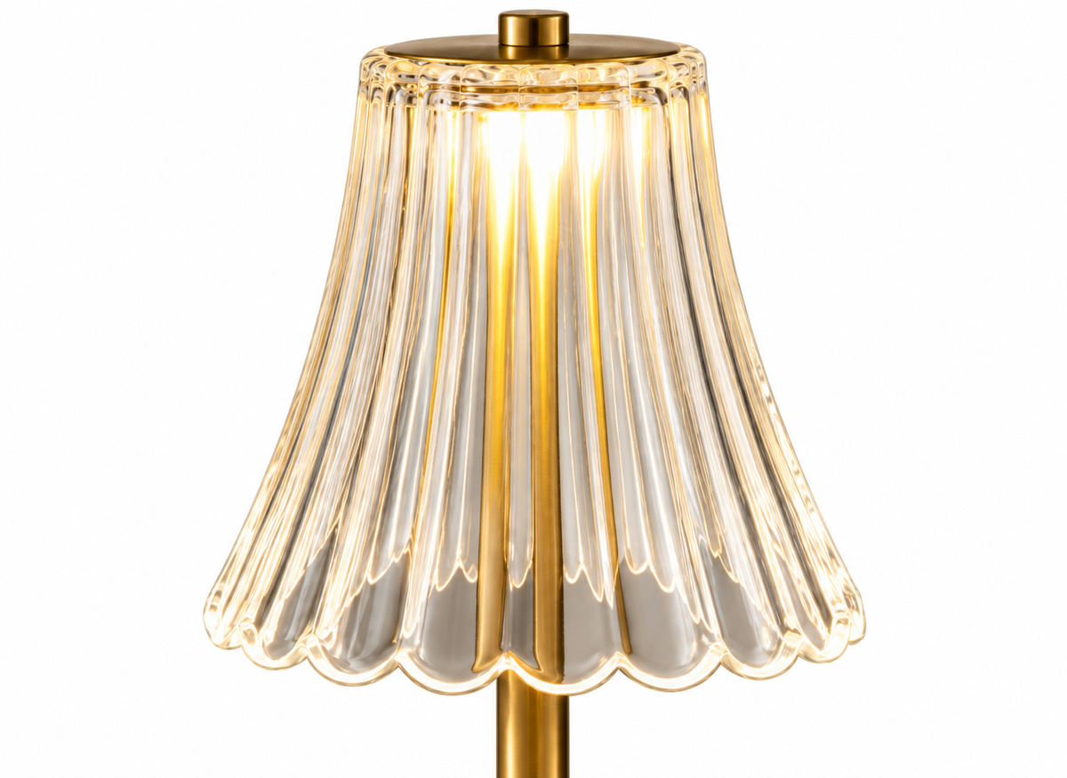 Lampe Tactile Dorée en Verre Plissé
