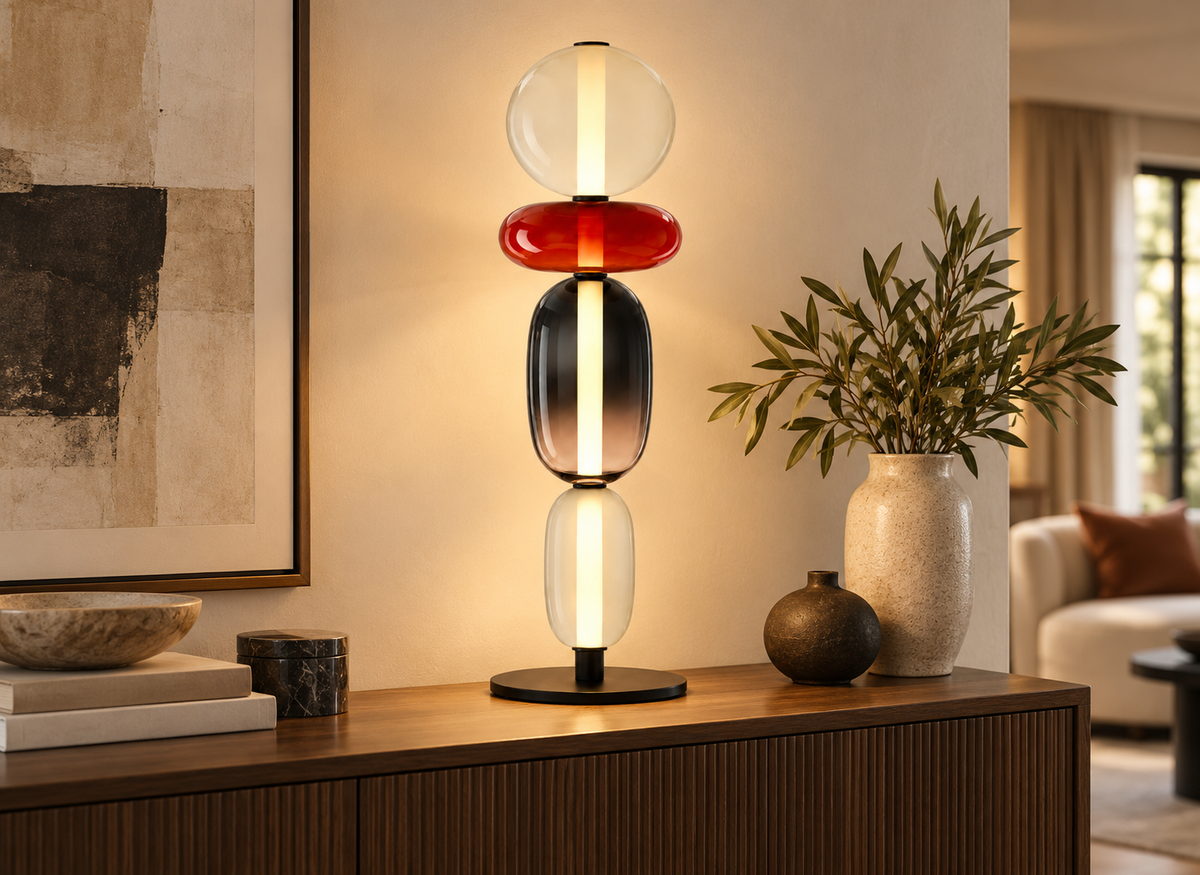 Lampe Design Nordic Quatuor Ivoire, Rouge & Fumé