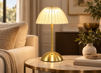 Lampe Tactile Dorée à Abat-Jour Plissé
