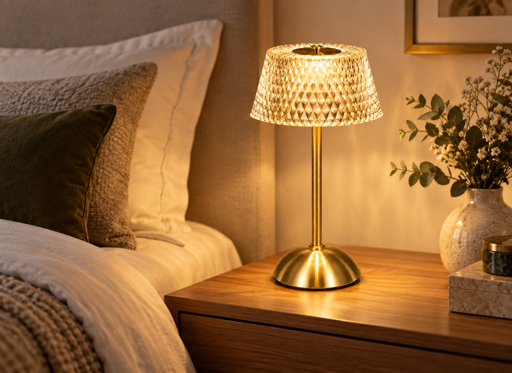 Lampe Dorée Cristal Facetté Sans Fil