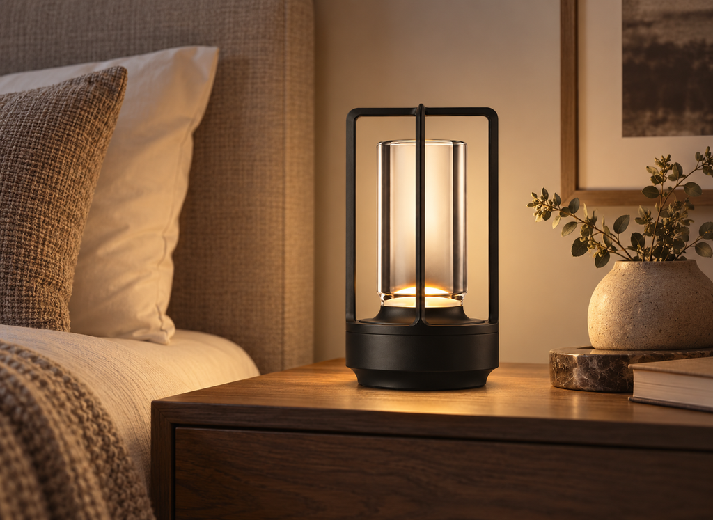 Lanterne LED Rechargeable en Verre Noir