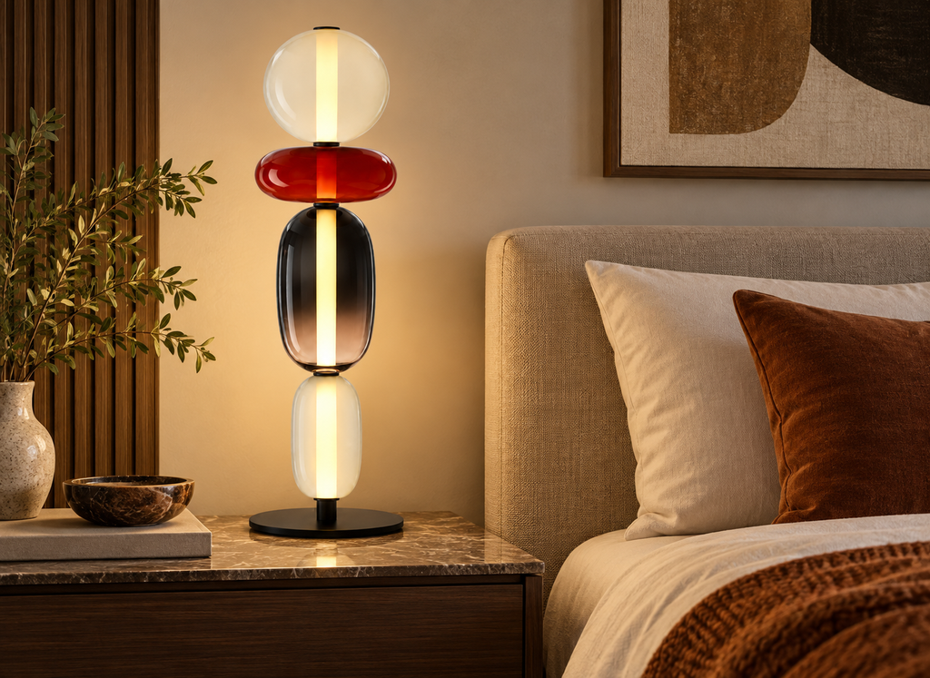 Lampe Design Nordic Quatuor Ivoire, Rouge & Fumé