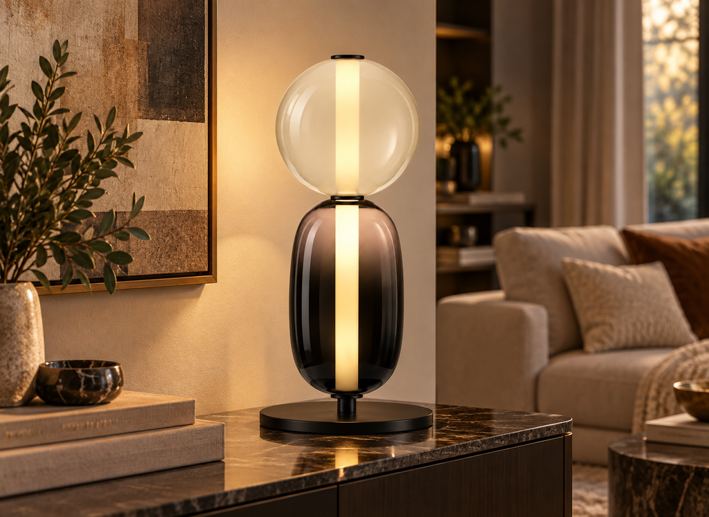 Lampe Design Nordique Duo en Verre Fumé