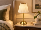 Lampe Sans Fil Dorée à Abat-Jour Plissé