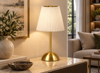 Lampe Sans Fil Dorée à Abat-Jour Plissé
