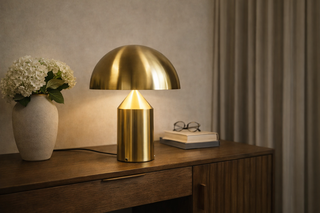 Lampe champignon dorée en métal