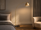 Lampadaire Arc Doré avec Base en Marbre Noir