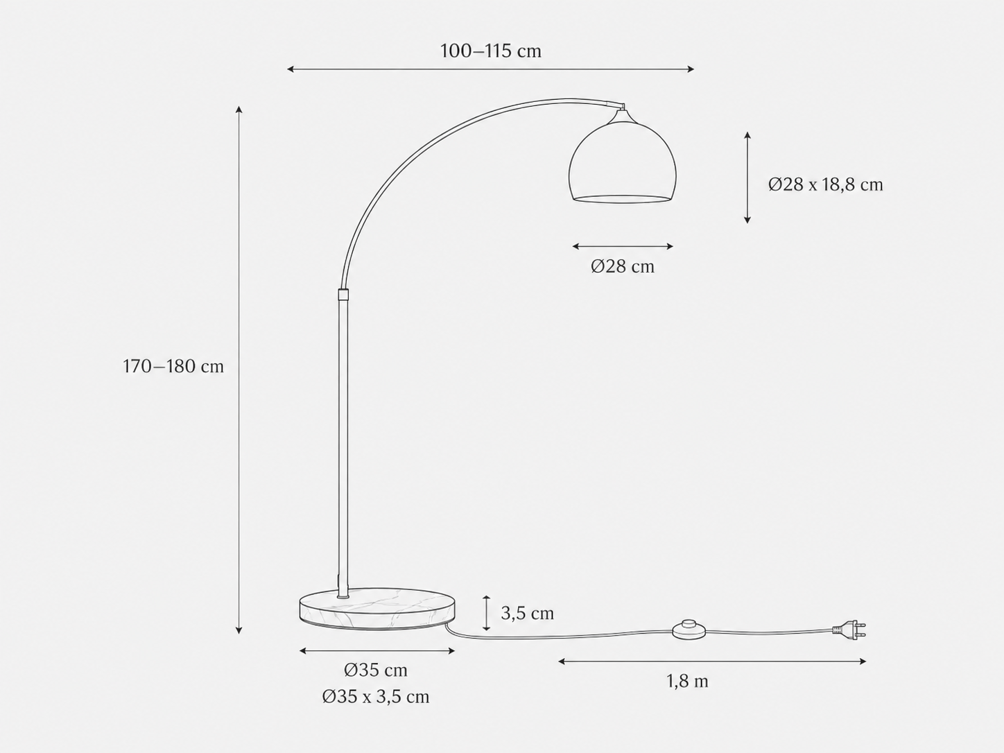 Lampadaire Arc Doré avec Base en Marbre Noir