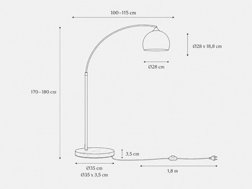 Lampadaire Arc Doré avec Base en Marbre Noir