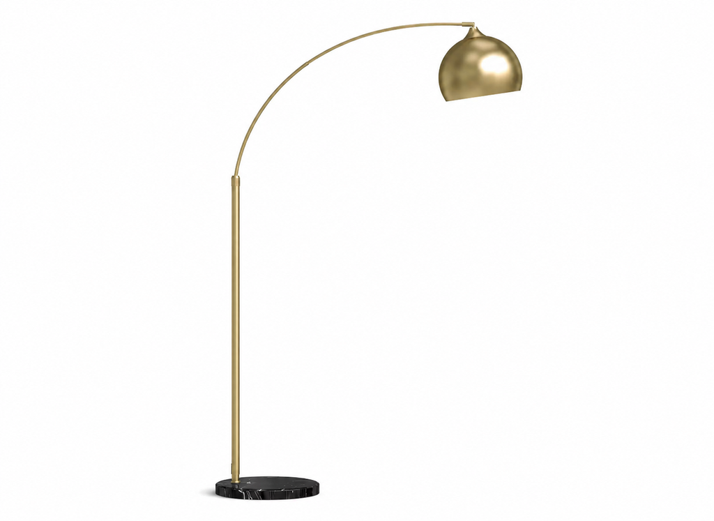 Lampadaire Arc Doré avec Base en Marbre Noir