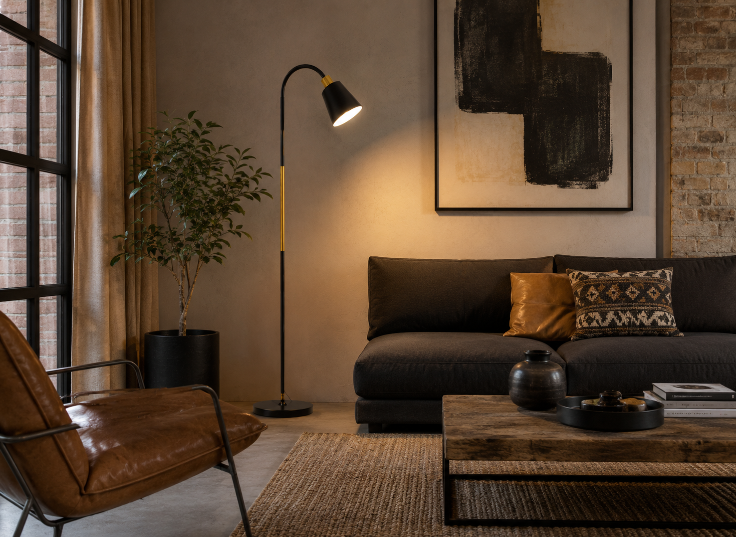 Lampadaire LED Design Noir & Or