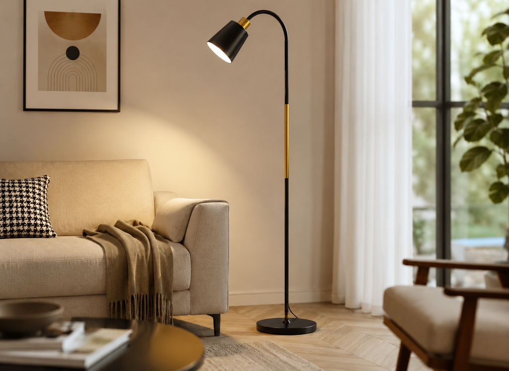Lampadaire LED Design Noir & Or