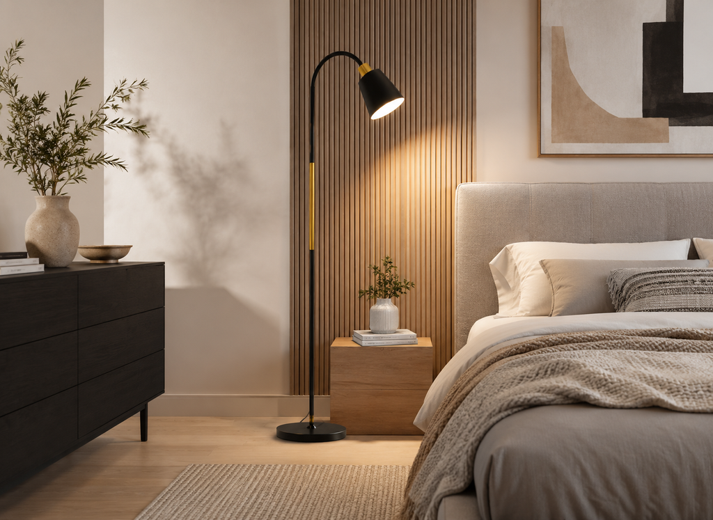Lampadaire LED Design Noir & Or