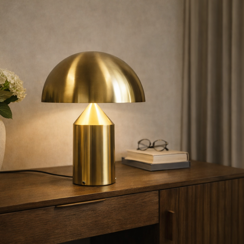 Lampe champignon dorée en métal